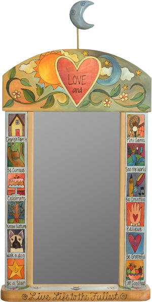 Large Mirror –  "Live Life to the Fullest" mirror with sun, moon and heart motif