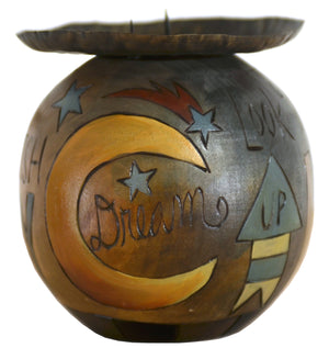 Ball Candle Holder –  Golden sun and moon motif candle holder with inspirational messages