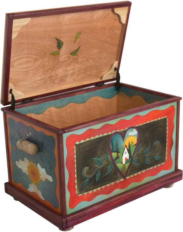 Chest –  Beautiful handcrafted storage chest with sun and moon and heart home motifs