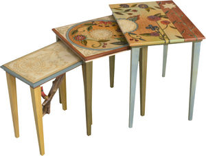 Nesting Table Set –  Elegant nesting table set with contemporary floral motif