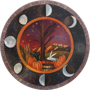 Sticks Handmade 20"D lazy susan with fall harvest and moon phase design