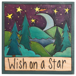 Sticks handmade wall plaque with "Wish on a Star" quote and moon landscape motif