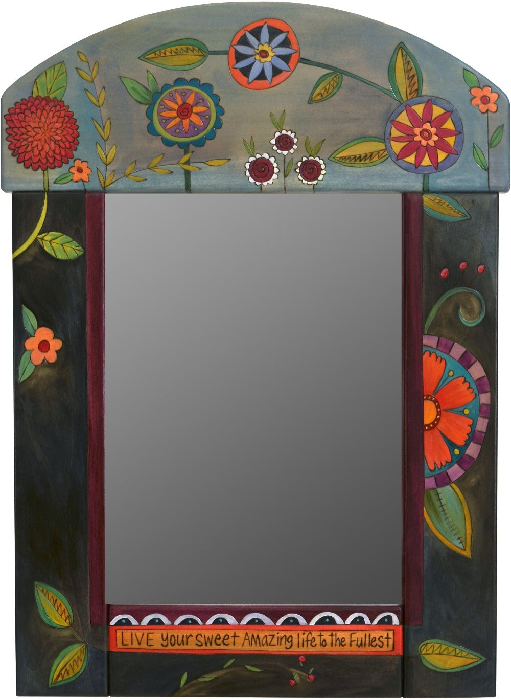 Medium Mirror –  Mirror with dark blue background and floral motif