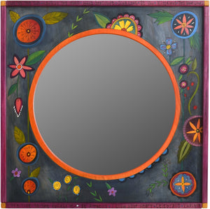 Square Mirror –  "Live Life to the Fullest" mirror with bright contemporary floral motif