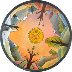 Sticks Handmade 24"D lazy susan with symmetrical landscape design and sun in the center