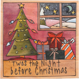 Sticks handmade wall plaque with "Twas the Night before Christmas" quote and Christmas tree imagery
