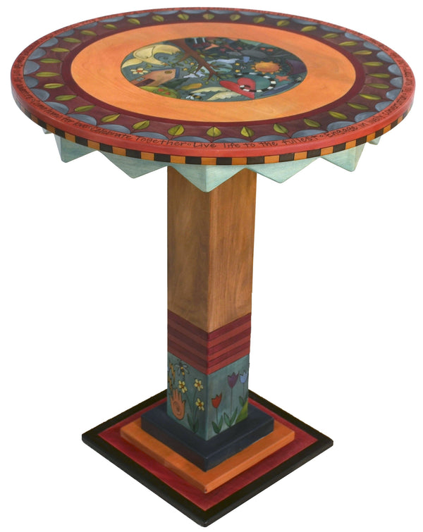 Bar Height Table –  "Go Out for Adventure/Come Home for Love" bar height table with home and heart motif