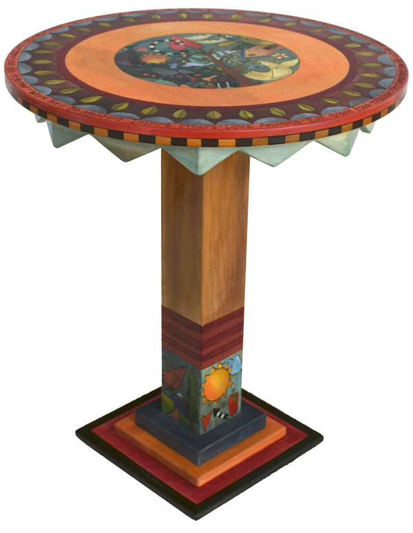 Bar Height Table –  "Go Out for Adventure/Come Home for Love" bar height table with home and heart motif