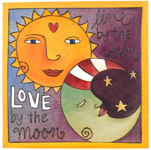 Sticks handmade wall plaque with "Live by the Sun, Love by the Moon" quote and imagery