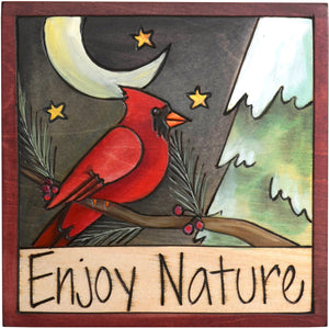 7"x7" Plaque –  "Enjoy Nature" plaque with cardinal sitting under the moonlight motif