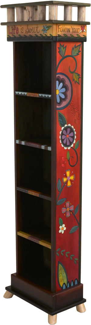 Tall Bookcase –  Lovely and warm bookcase with floral motifs painted in rich hues