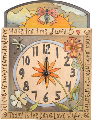 Square Wall Clock –  Lovely and elegant neutral palette wall clock with floral motifs and sunrise