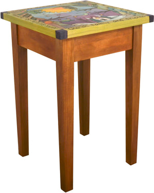 Small Square End Table –  Handsome square end table with rolling four seasons landscape painted in the round