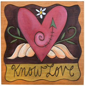 7"x7" Plaque –  "Know love" lovely pink heart with wings motif