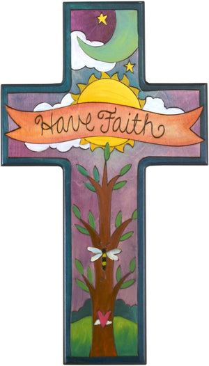 Cross Plaque –  Have Faith cross plaque with sun, moon and tree motif