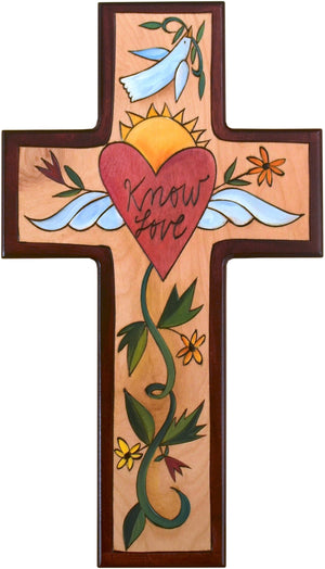 Cross Plaque –  Know Love cross plaque with heart and flower motif