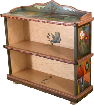 Short Bookcase –  Beautiful bookcase with tree of life motif, floral elements and colorful block icons 