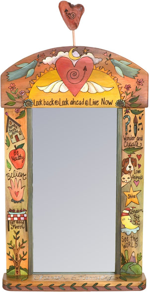 Large Mirror –  "Look Back/Look Ahead/Live Now" mirror with heart and wings motif
