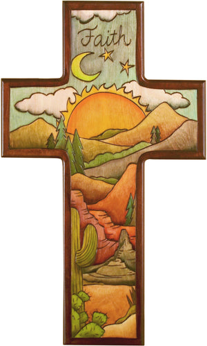 Cross Plaque –  Faith cross plaque with sunset on the desert motif