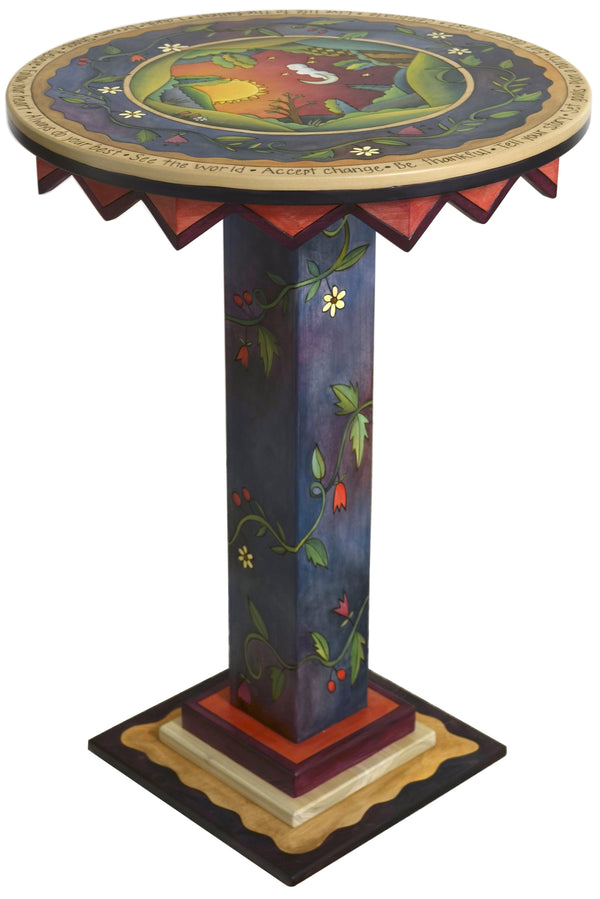 Bar Height Table –  "See the World" bar height table with warm sunset over the rolling hills motif