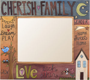8"x10" Frame –  "Cherish Family" frame with sun, moon and home motif