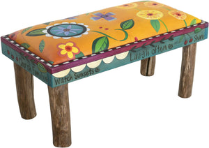 Sticks handmade 3' bench with leather floral design