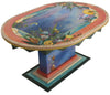 Oval Dining Table with Leaf –  "Eat Good Food and Share" dining table with leaf with beautiful night time sky over the water motif