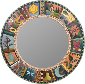 Large Circle Mirror –  Beautiful eclectic mirror with symbolic and colorful block icons