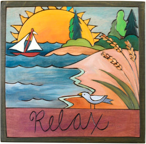 7"x7" Plaque –  "Relax" on a secluded coastal shoreline
