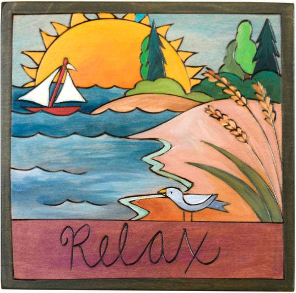 7"x7" Plaque –  "Relax" on a secluded coastal shoreline