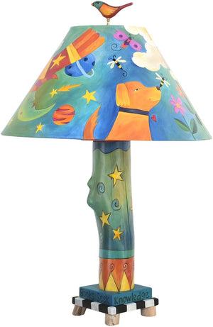 Log Table Lamp –  Bright and colorful table lamp with floating icons and symbols