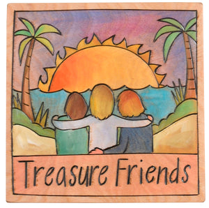 7"x7" Plaque –  A tropical sunset "treasure friends" themed plaque