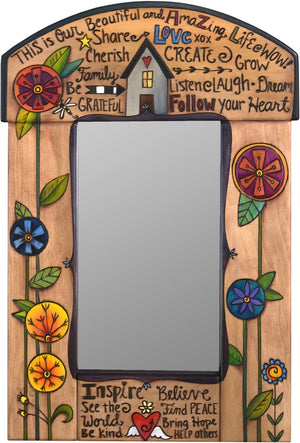 Small Mirror –  "This is Our Beautiful and Amazing Life" mirror with contemporary floral and home motif
