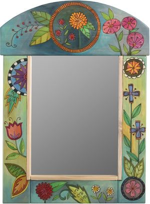 Medium Mirror –  Flower mirror with colorful floral motif with cool colored background
