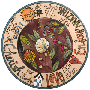 20" Lazy Susan – Beautiful lazy susan with a contemporary floral center and bold words around the border