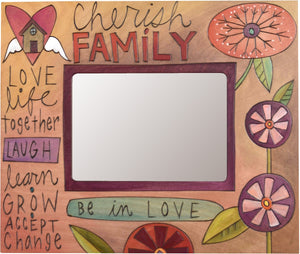 Sticks handmade 5x7" picture frame with floral cherish family motif