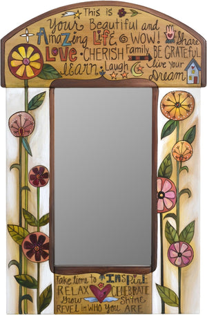 Small Mirror –  "This is your Beautiful and Amazing Life" mirror with beautiful contemporary floral motif