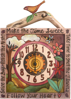 Square Wall Clock –  "Follow your Heart" wall clock with flower and tree of life motif