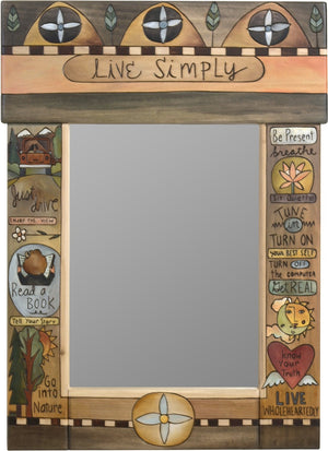 Medium Mirror –  "Live Simply" mirror with natural color scheme and nature inspired motif