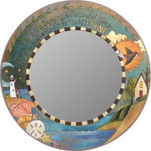 Large Circle Mirror –  Coastal themed large round mirror with inspirational phrases