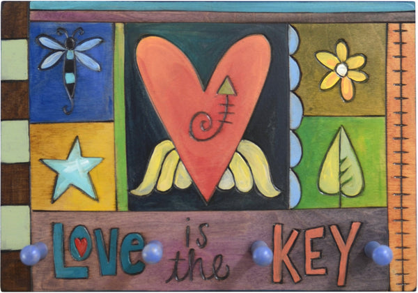 Horizontal Key Ring Plaque –  "Love is the Key," key ring plaque with colorful block icons