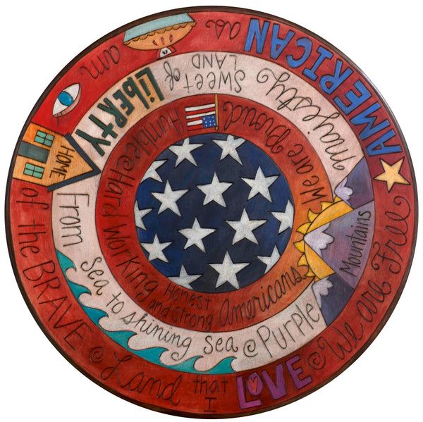 20" Lazy Susan –  Patriotic red white and blue lazy susan with a star-spangled center