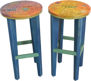 Round Stool Set –  Colorful and playful matching stools, "Hug and Peace"