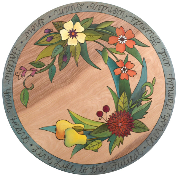 Sticks Handmade 20"D lazy susan with floral design and pears