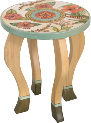 Round End Table –  Elegant and neutral end table with pastel floral motifs