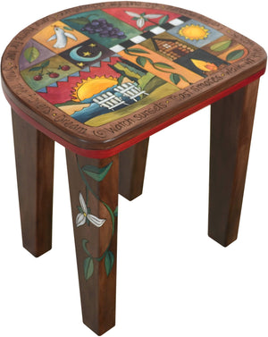 Short Stool –  "Watch Sunsets" stool with two chairs facing a warm sun setting over the water motif