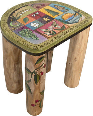 Short Stool –  "Go Out for Adventure/Come Home for Love" stool with sunset over the water and flower motif