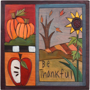 7"x7" Plaque –  "Be thankful" fall crazy quilt design