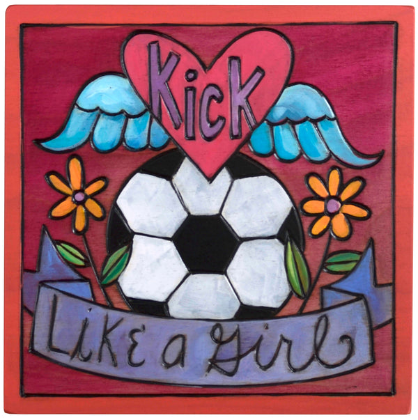 7"x7" Plaque –  "Kick like a girl" soccer motif