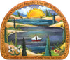 Short Stool –  "Live Life to the Fullest" stool with sailboat on the water with bright warm sun setting motif